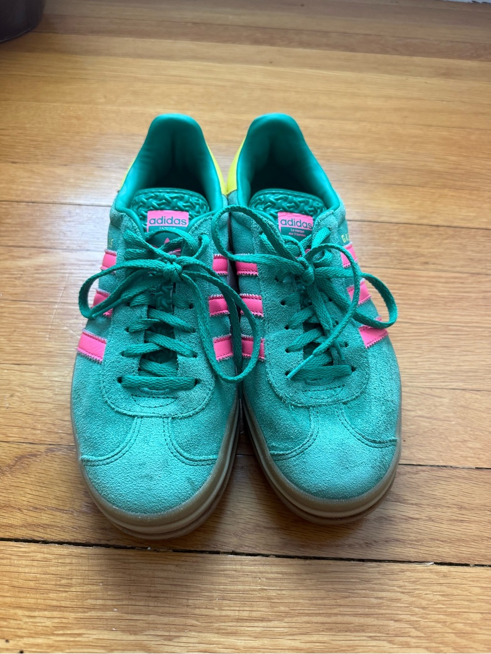 adidas Teal Suede Sneakers with Pink Three Stripes